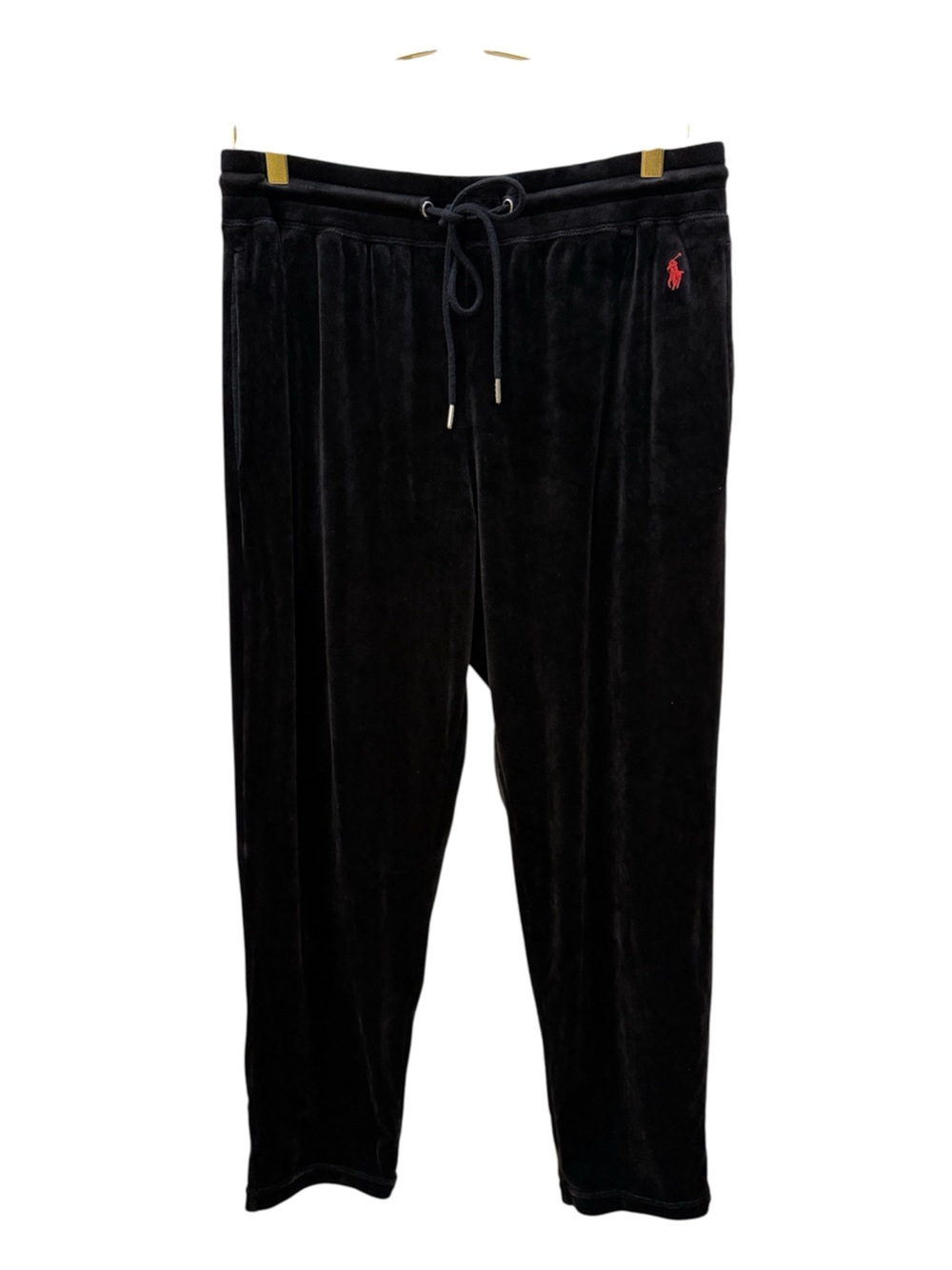 Polo by Ralph Lauren Black Velour Jogger Pants with Red Logo
